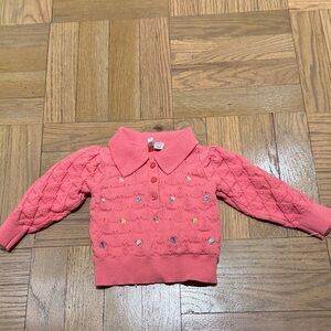 Janie and Jack Pink Knit Sweater with Floral Embroidery